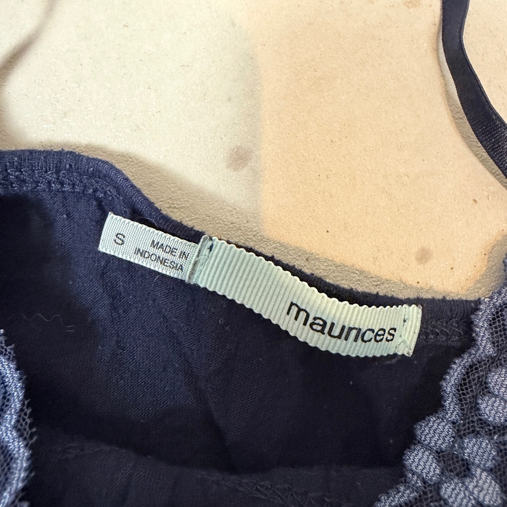 Maurices Navy Blue Lace Trim Cami Top Small Sleeveless Adjustable Straps summer - Picture 2 of 4